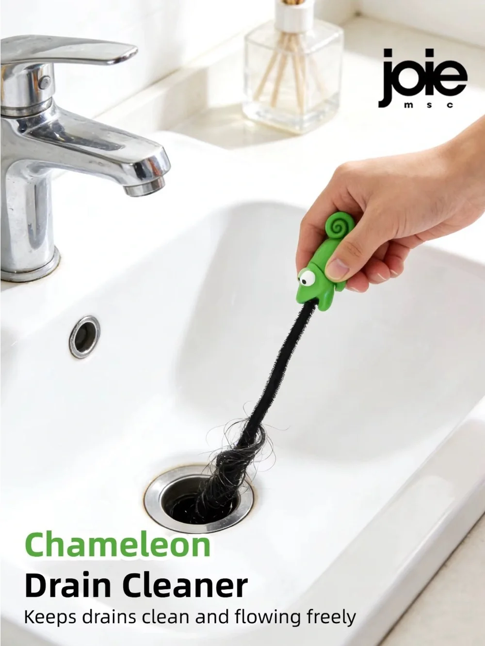 Joie Green Chameleon Drain Cleaner with Black Brush